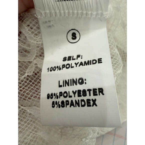 Bloomingdale's CQ by CH Small Off-White Sheer Mesh Lace Ruffle Satin Trim Blouse - Picture 8 of 8